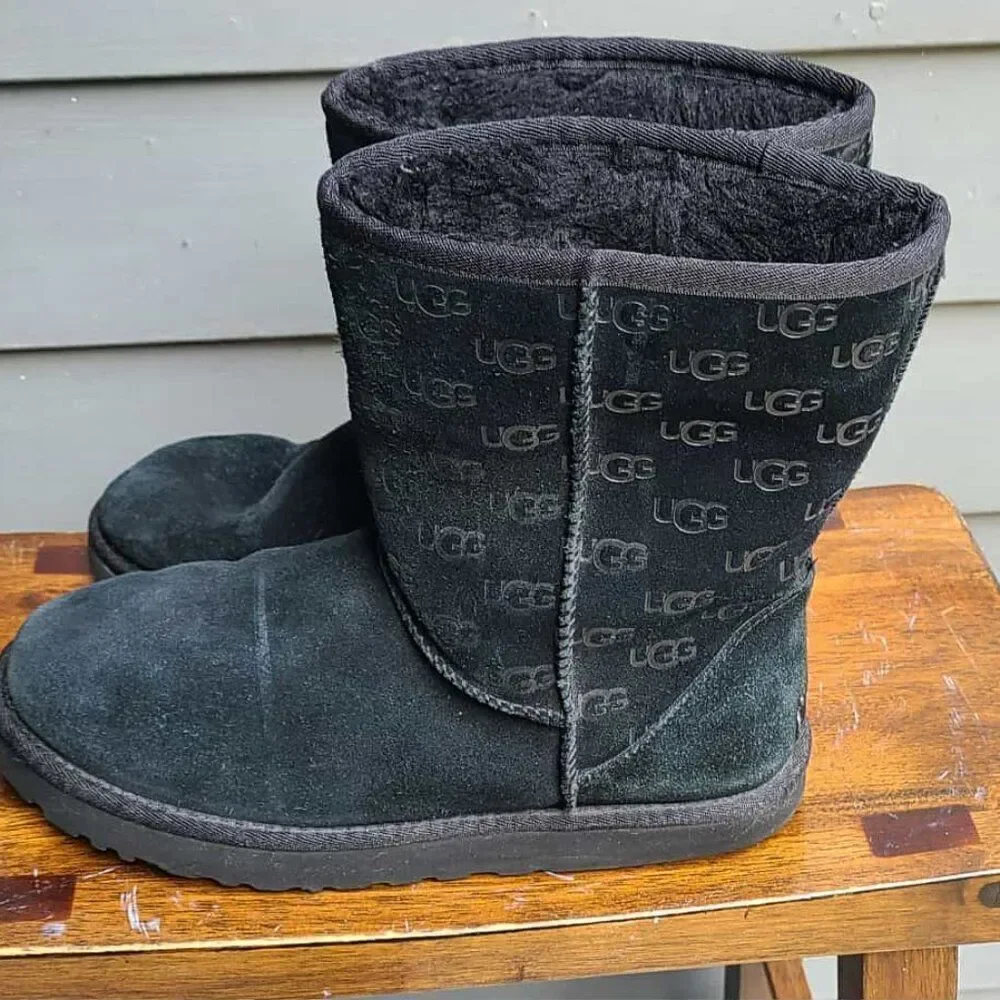 UGG Black Suede Logo Print Classic Boot size 9